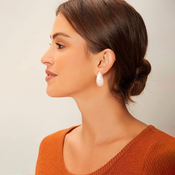 ⚡Silver Teardrop Earrings for Women Matte Chunky Statement Drop Dangle Jewelry - Picture 2 of 6